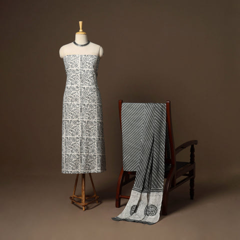 Grey - 3pc cotton unstitched kutch batik dress material 03