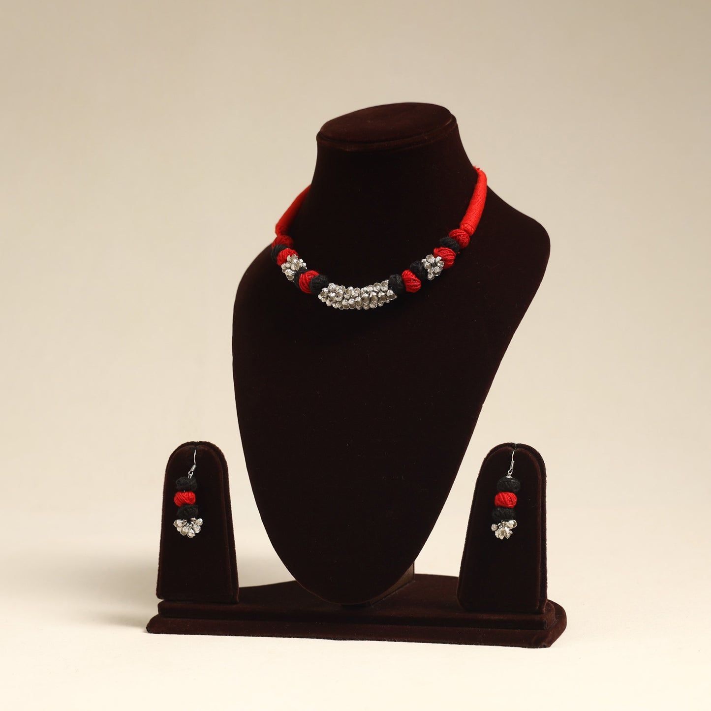 Navratri Special! Red German Silver Thread Beads Necklace Set
