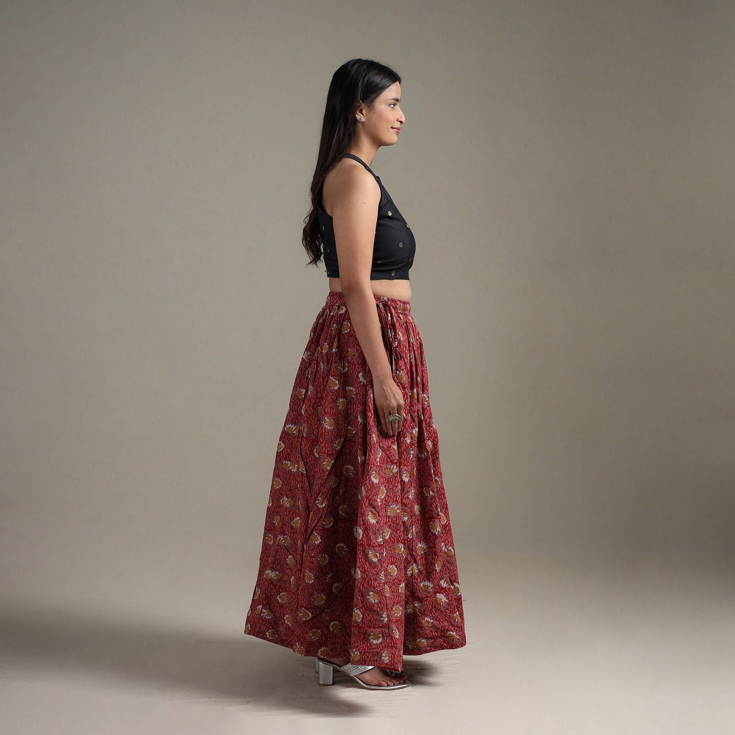 Bagru Hand Block Print 24 Kali Patchwork Natural Dyed Cotton Long Skirt 11