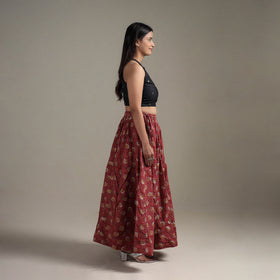 Bagru Hand Block Print 24 Kali Patchwork Natural Dyed Cotton Long Skirt 11