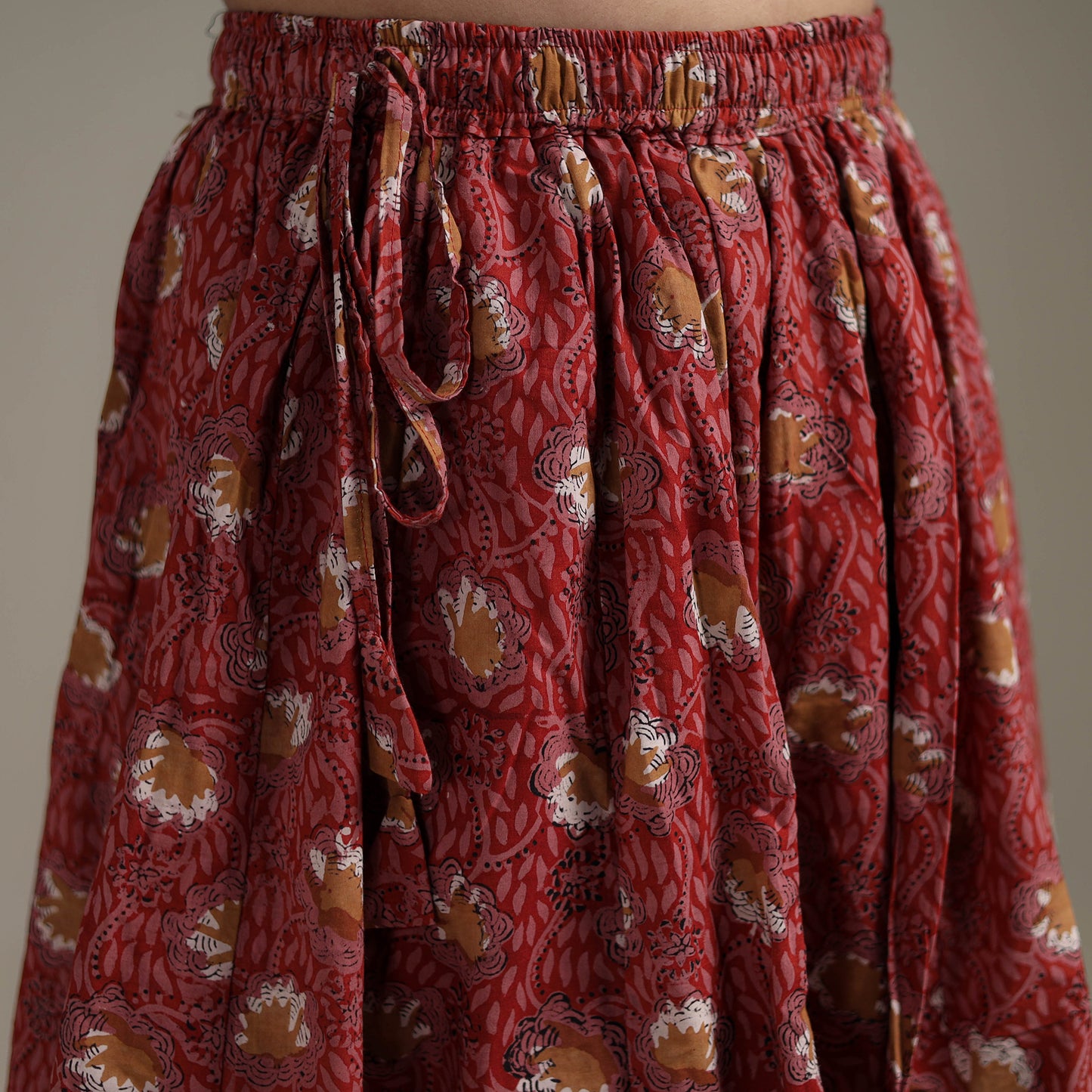 Bagru Hand Block Print 24 Kali Patchwork Natural Dyed Cotton Long Skirt 11