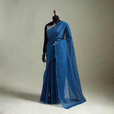 Blue - Nazaakat Kota Doria Cotton Plain Saree with Blouse & Jewellery Set 27