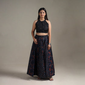 Bagru Hand Block Print 24 Kali Patchwork Natural Dyed Cotton Long Skirt 12