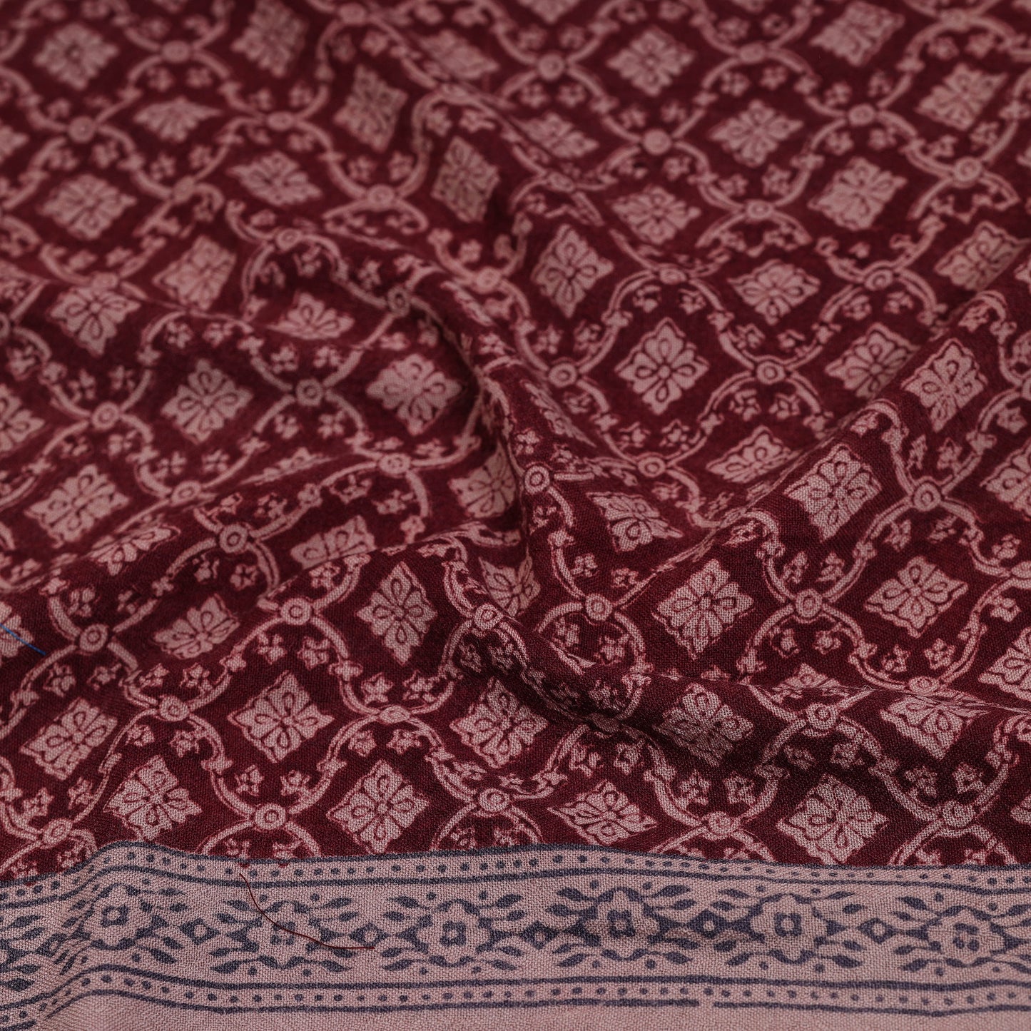 Maroon - Block Print Woollen Bagh Blouse Piece 76