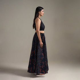 Bagru Hand Block Print 24 Kali Patchwork Natural Dyed Cotton Long Skirt 12