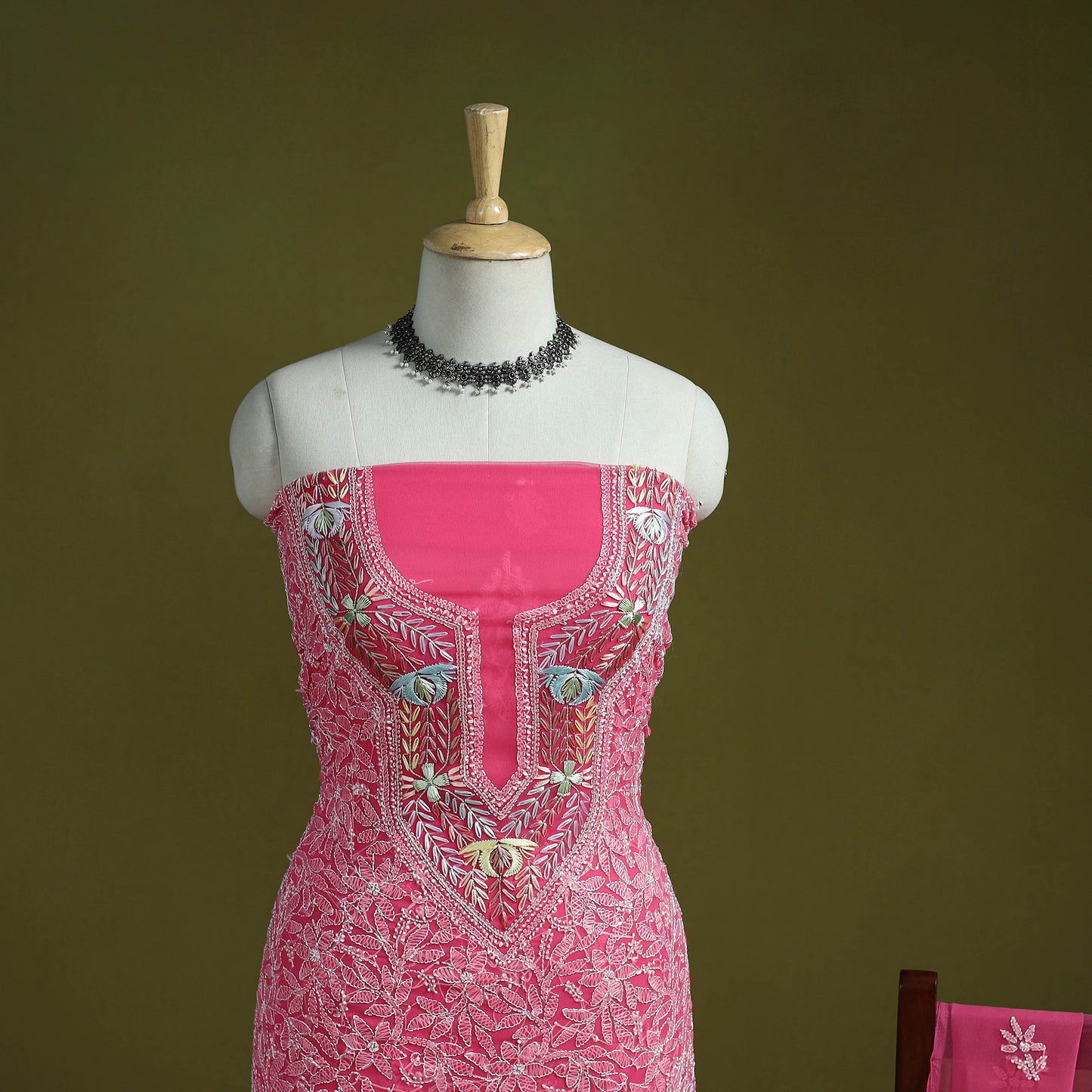 Lucknowi Hand Embroidered Chikankari Georgette 3pc Unstitched Dress Material 04