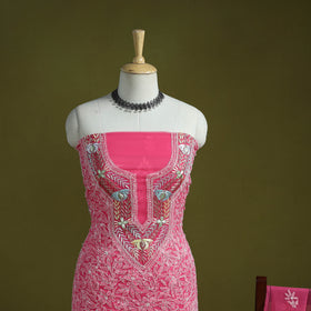 Lucknowi Hand Embroidered Chikankari Georgette 3pc Unstitched Dress Material 04