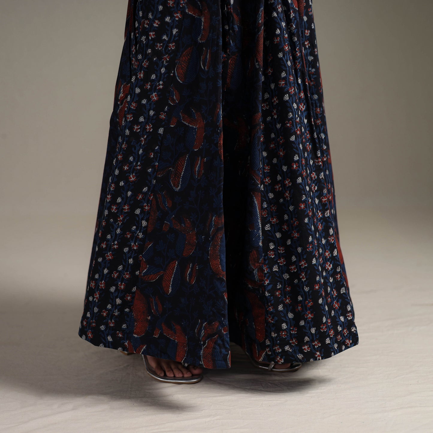 Bagru Hand Block Print 24 Kali Patchwork Natural Dyed Cotton Long Skirt 12