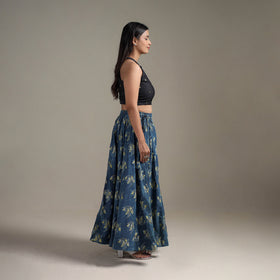 Bagru Hand Block Print 24 Kali Patchwork Natural Dyed Cotton Long Skirt 13
