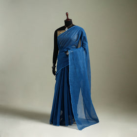 Blue - Nazaakat Kota Doria Cotton Plain Saree with Blouse & Jewellery Set 28