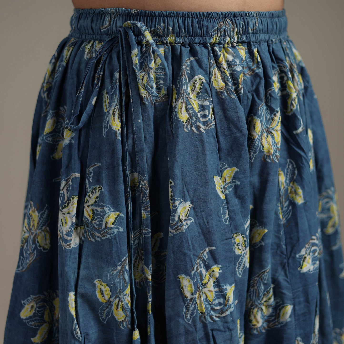 Bagru Hand Block Print 24 Kali Patchwork Natural Dyed Cotton Long Skirt 13