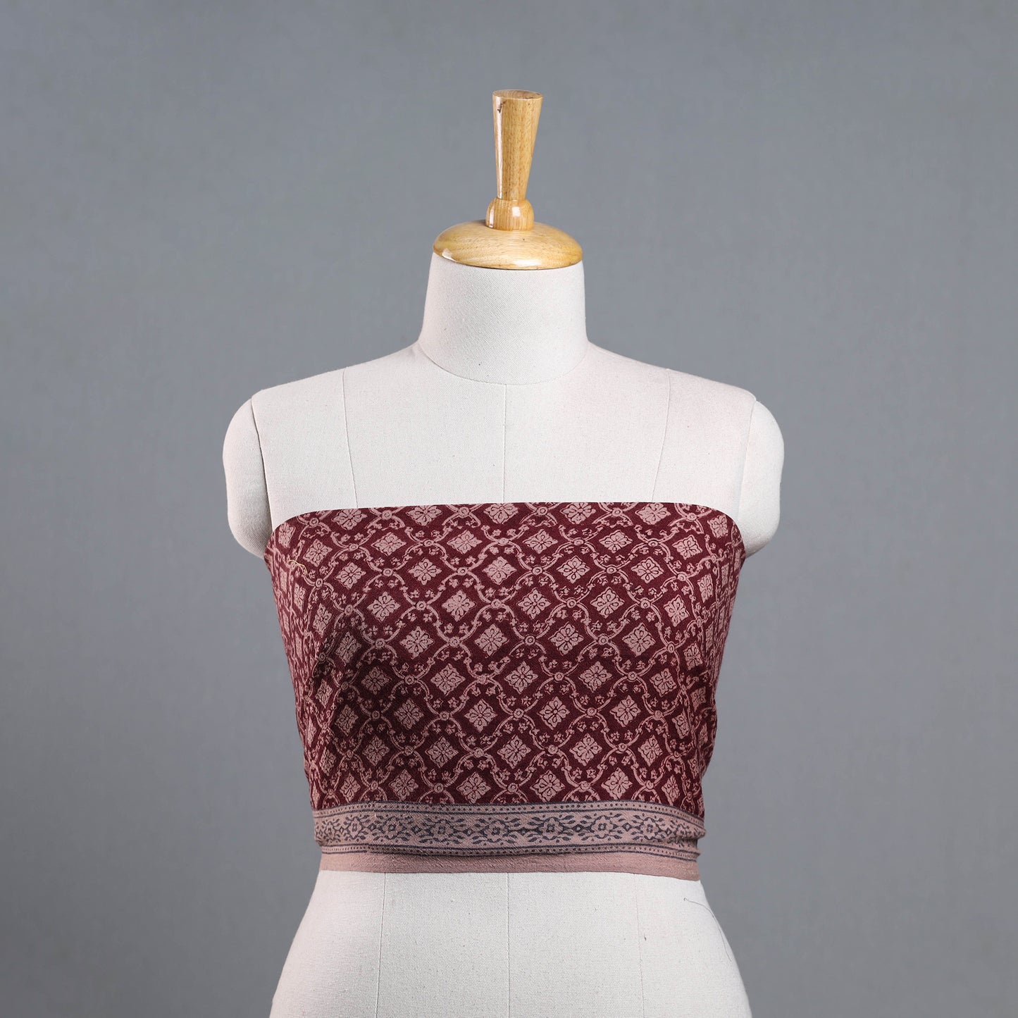 Maroon - Block Print Woollen Bagh Blouse Piece 76