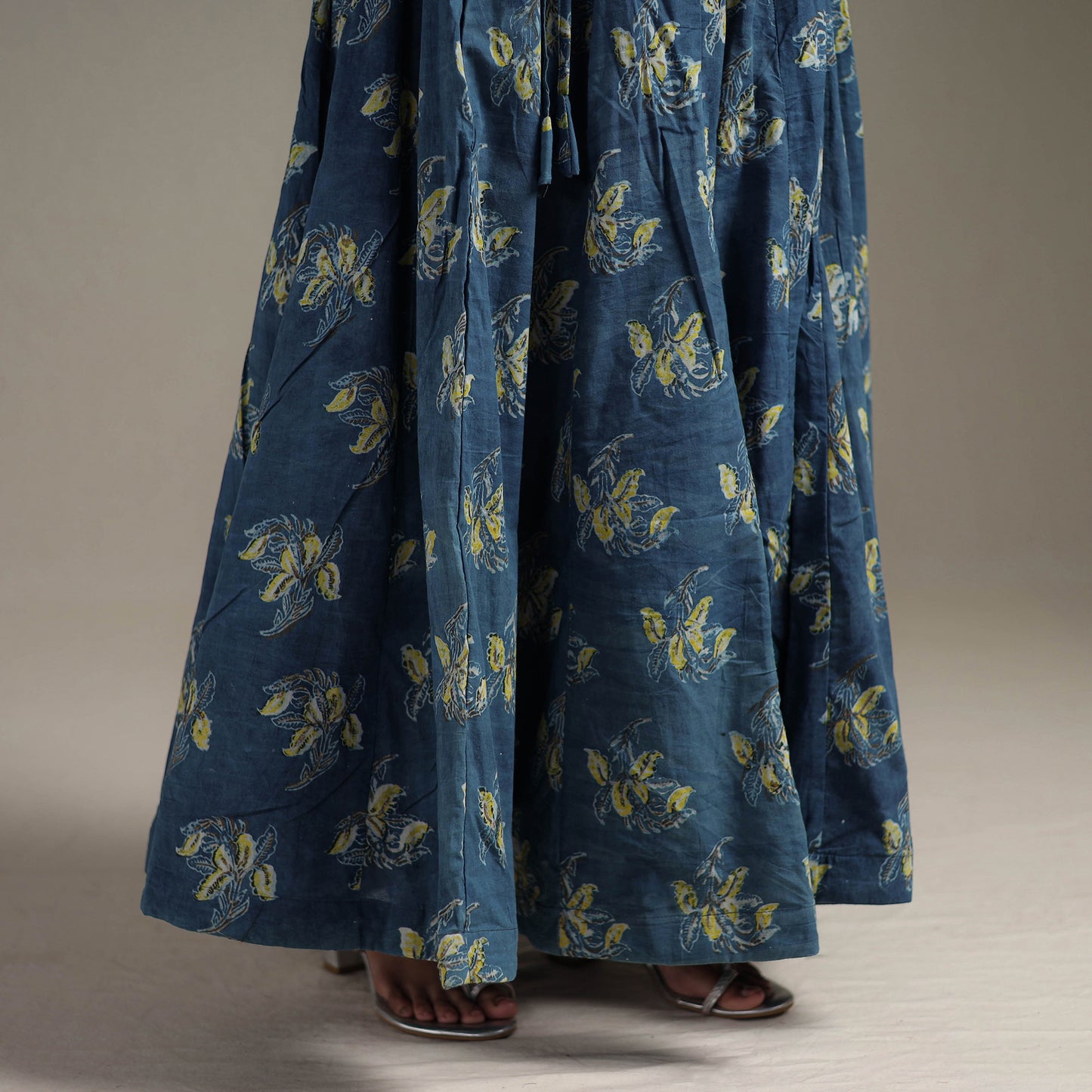 Bagru Hand Block Print 24 Kali Patchwork Natural Dyed Cotton Long Skirt 13