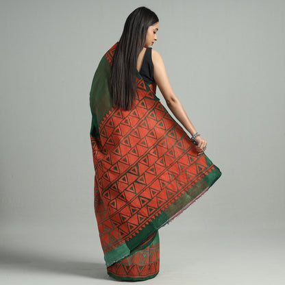 Green - Bengal Kantha Embroidery Pure Handloom Desi Tussar Silk Saree 34