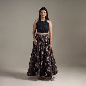 Bagru Hand Block Print 24 Kali Patchwork Natural Dyed Cotton Long Skirt 14
