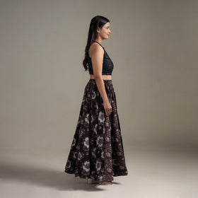 Bagru Hand Block Print 24 Kali Patchwork Natural Dyed Cotton Long Skirt 14