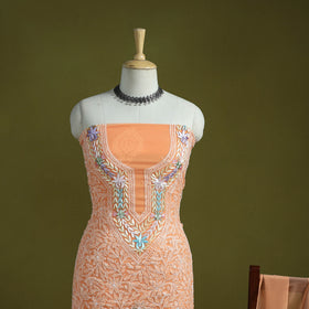 Lucknowi Hand Embroidered Chikankari Georgette 3pc Unstitched Dress Material 05