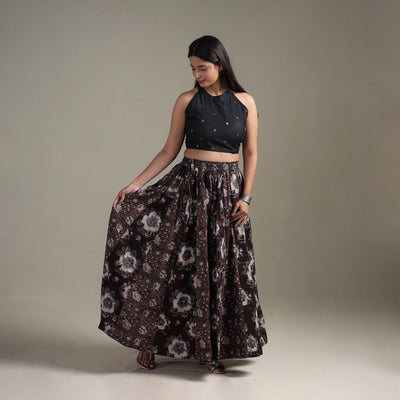 Bagru Hand Block Print 24 Kali Patchwork Natural Dyed Cotton Long Skirt 14