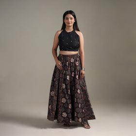 Bagru Hand Block Print 24 Kali Patchwork Natural Dyed Cotton Long Skirt 15