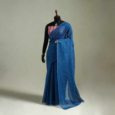 Blue - Nazaakat Kota Doria Cotton Plain Saree with Blouse & Jewellery Set 29