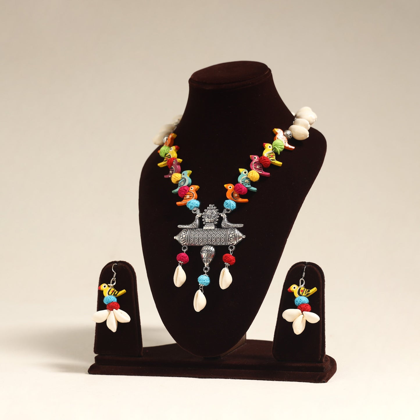 Navratri Special! Multicolor German Silver Shell & Thread Beads Necklace Set