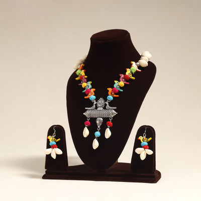 Navratri Special! Multicolor German Silver Shell & Thread Beads Necklace Set
