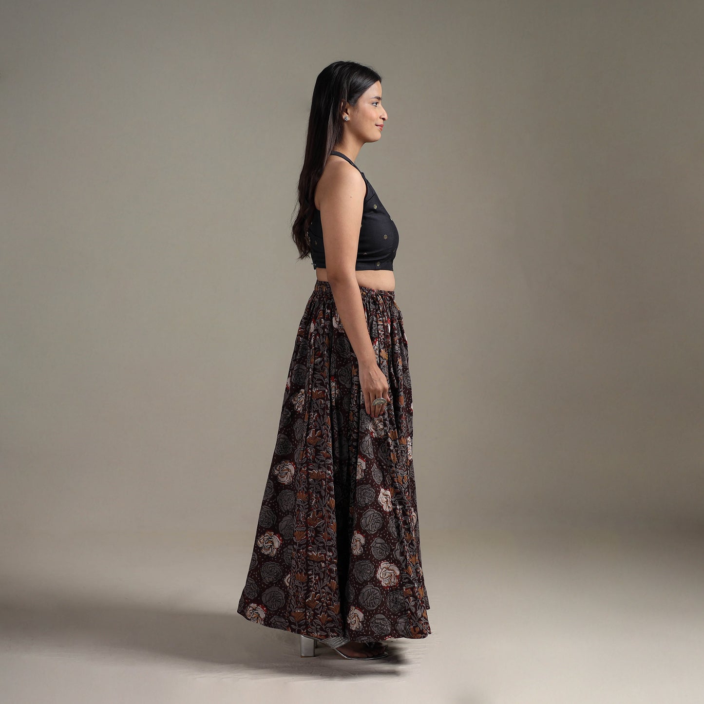Bagru Hand Block Print 24 Kali Patchwork Natural Dyed Cotton Long Skirt 15