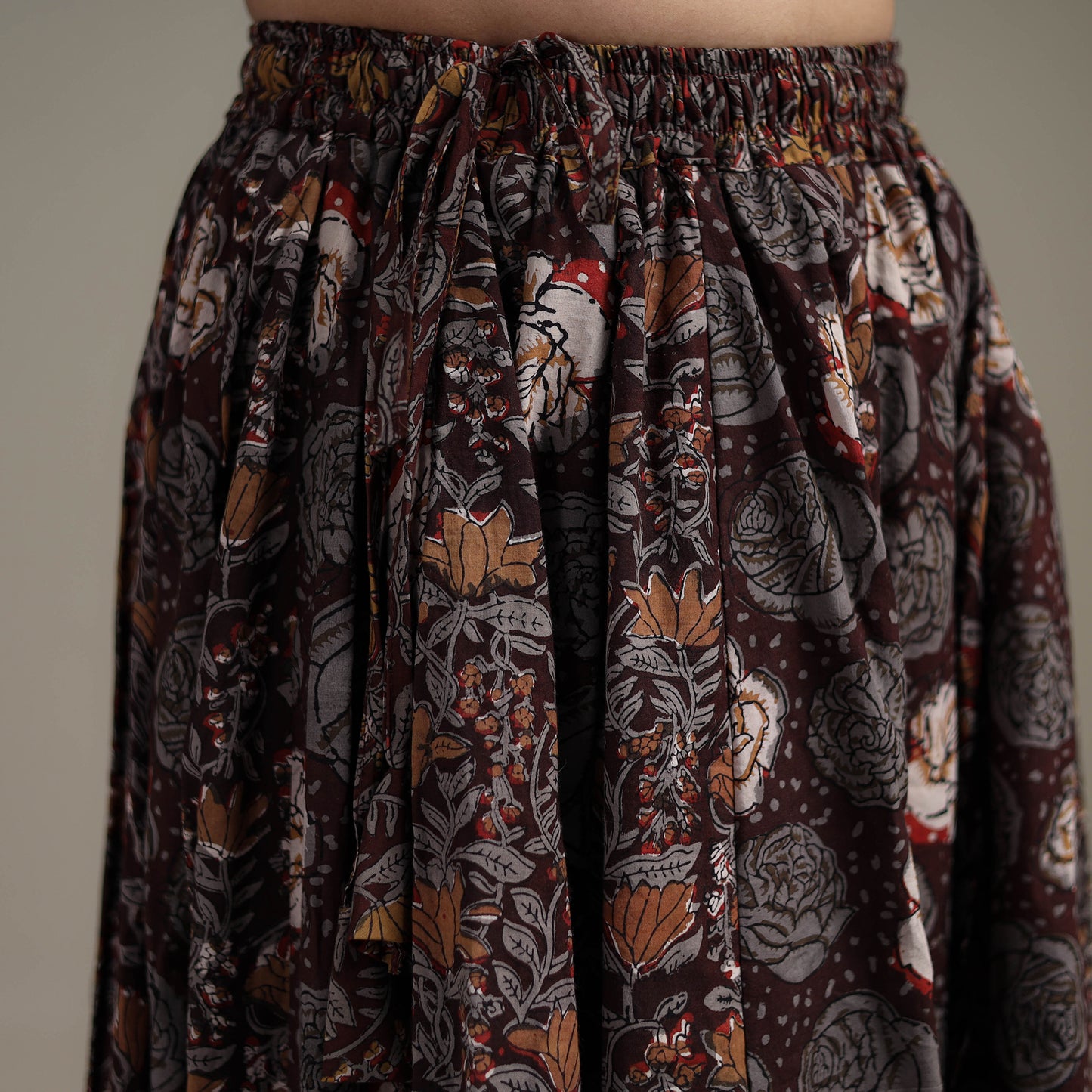 Bagru Hand Block Print 24 Kali Patchwork Natural Dyed Cotton Long Skirt 15