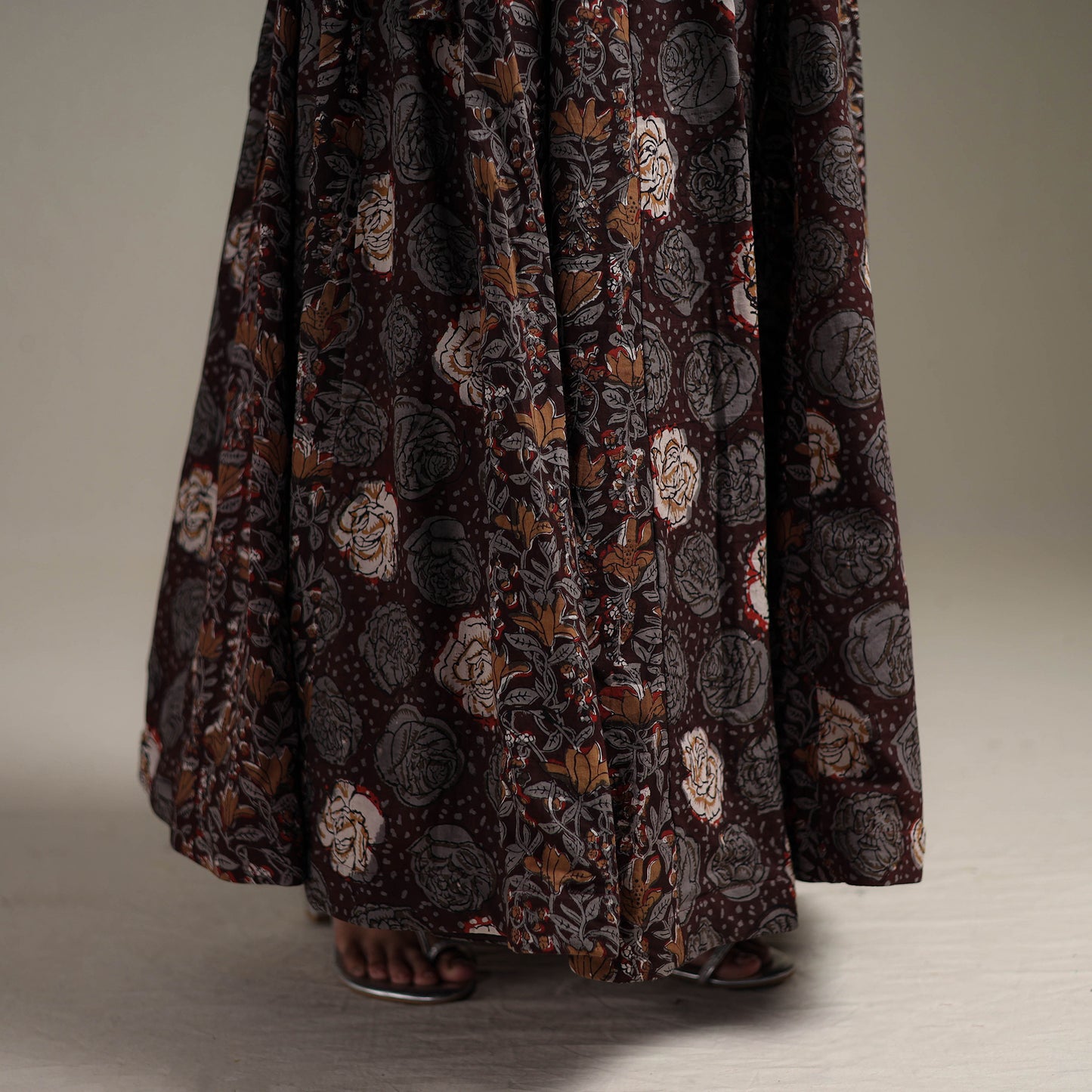 Bagru Hand Block Print 24 Kali Patchwork Natural Dyed Cotton Long Skirt 15