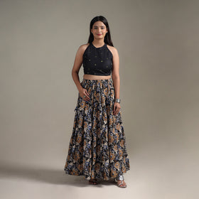 Bagru Hand Block Print 24 Kali Patchwork Natural Dyed Cotton Long Skirt 16