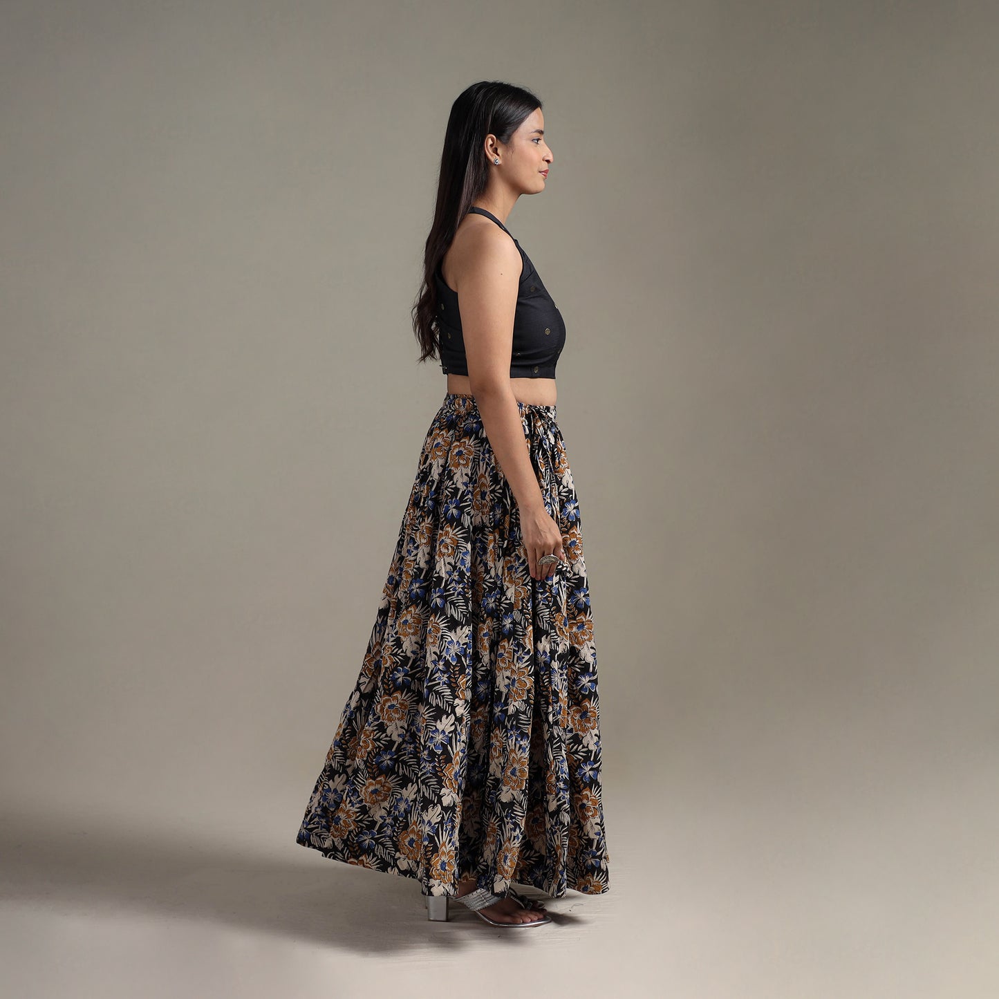 Bagru Hand Block Print 24 Kali Patchwork Natural Dyed Cotton Long Skirt 16