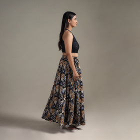 Bagru Hand Block Print 24 Kali Patchwork Natural Dyed Cotton Long Skirt 16