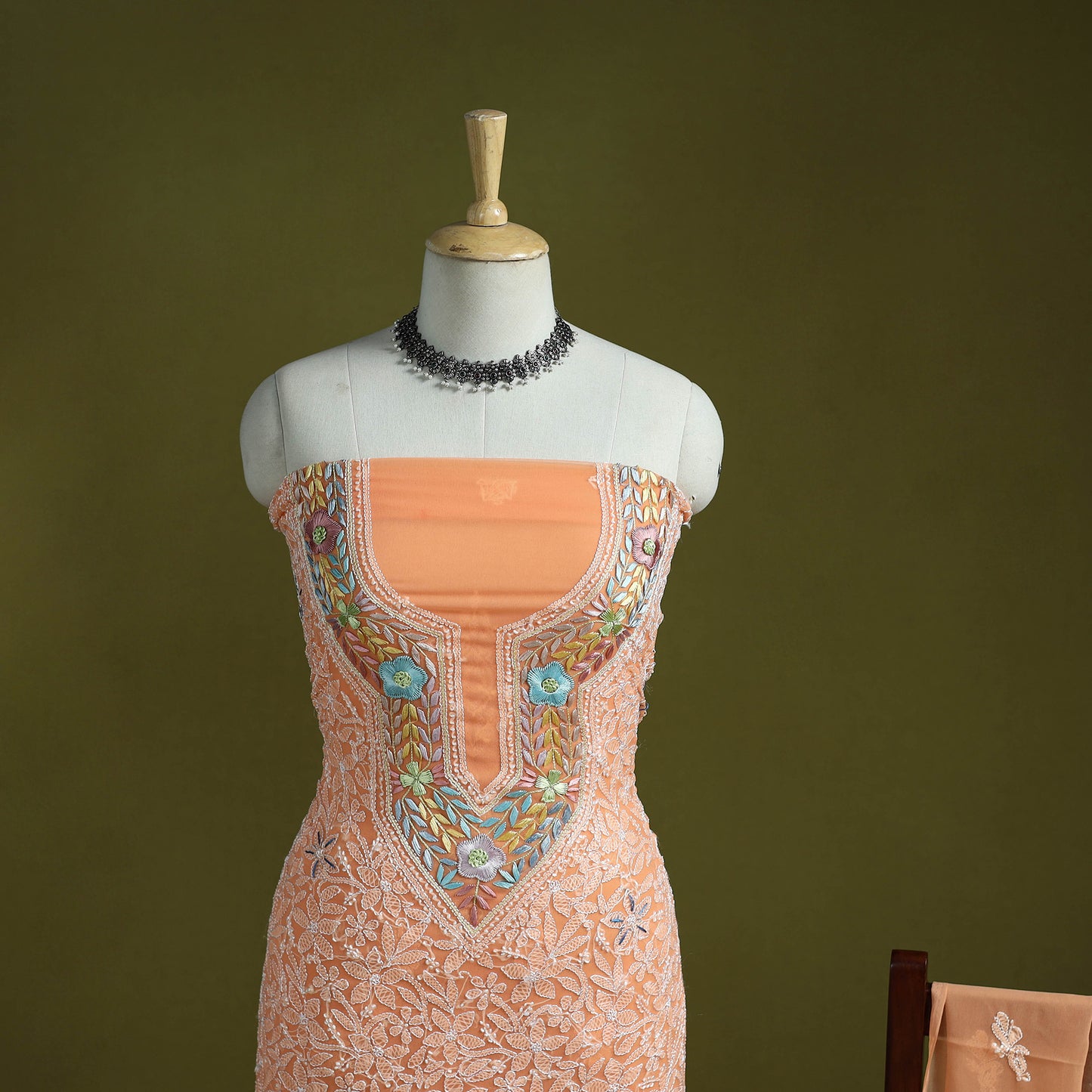 Lucknowi Hand Embroidered Chikankari Georgette 3pc Unstitched Dress Material 06