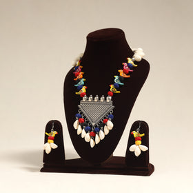 Navratri Special! Multicolor German Silver Shell & Thread Beads Necklace Set