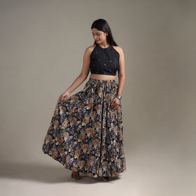 Bagru Hand Block Print 24 Kali Patchwork Natural Dyed Cotton Long Skirt 16