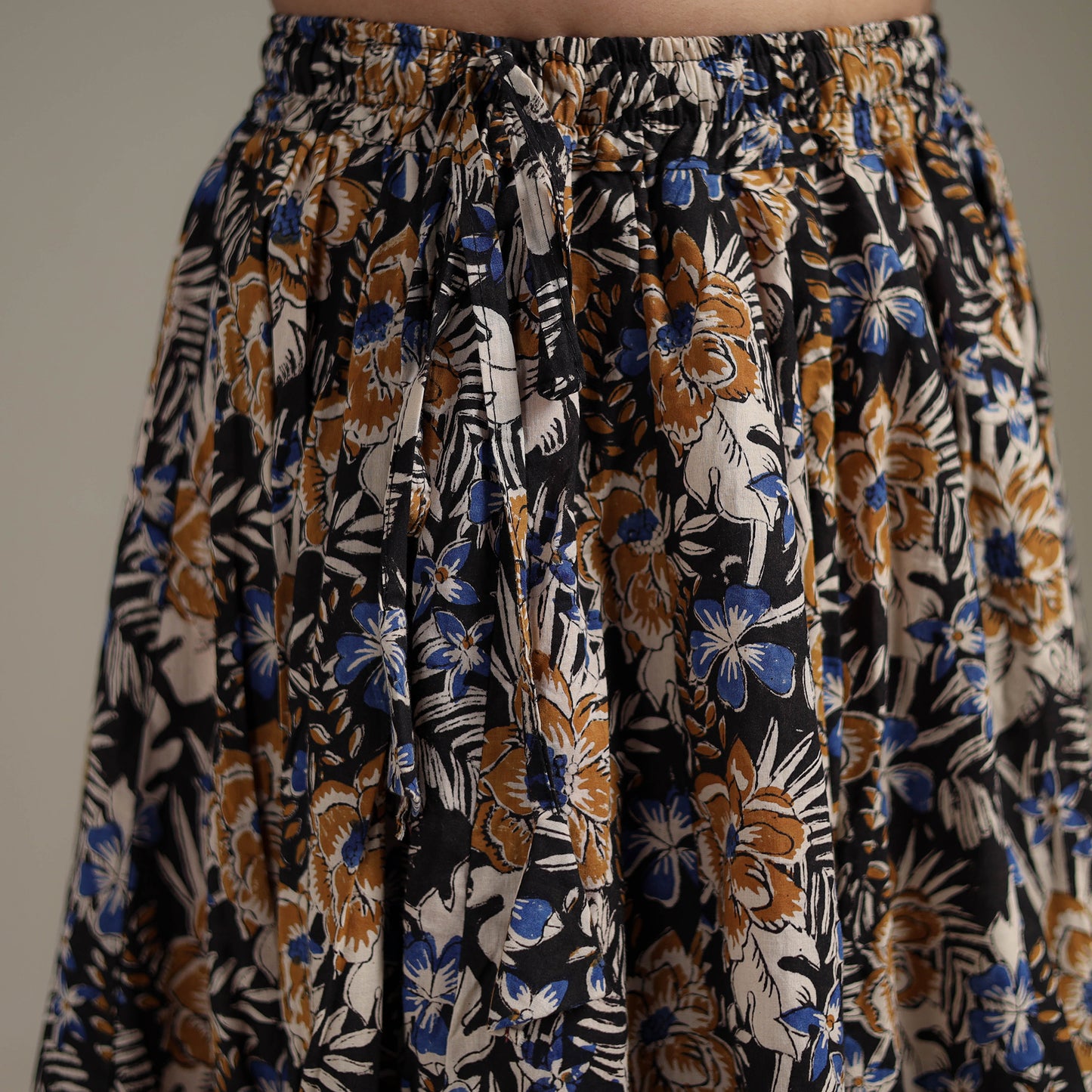Bagru Hand Block Print 24 Kali Patchwork Natural Dyed Cotton Long Skirt 16