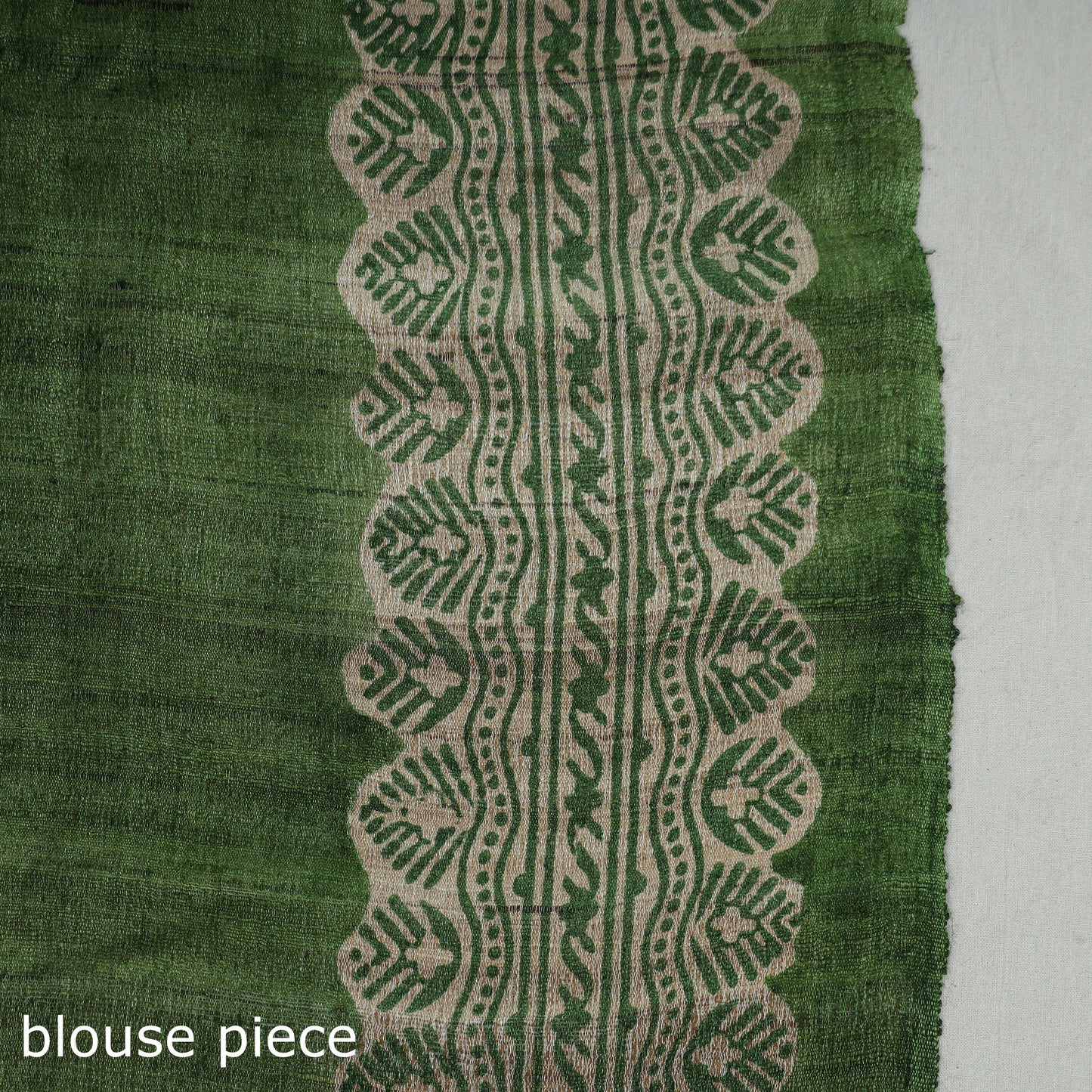 Green - Bengal Block Printed Handloom Tussar Ghicha Silk Saree 02