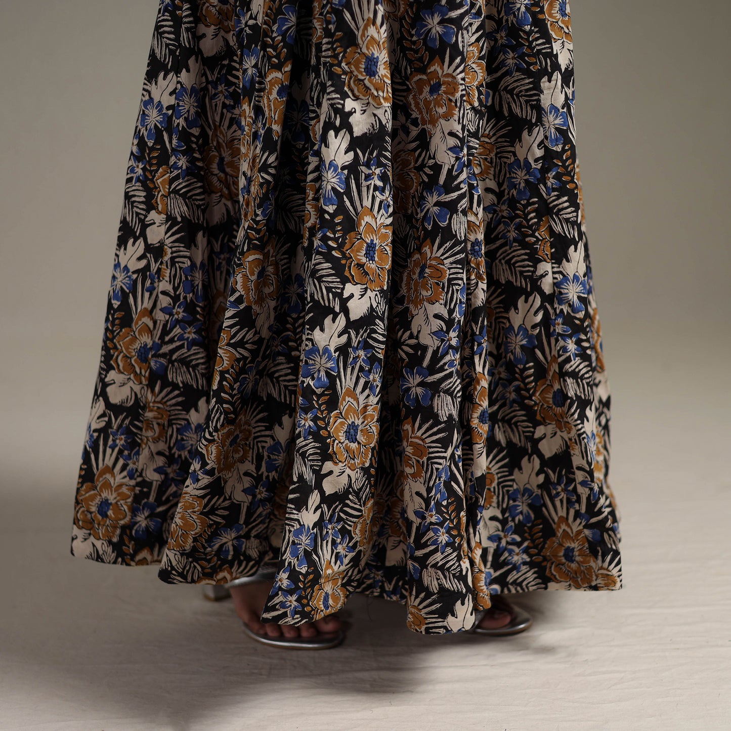 Bagru Hand Block Print 24 Kali Patchwork Natural Dyed Cotton Long Skirt 16