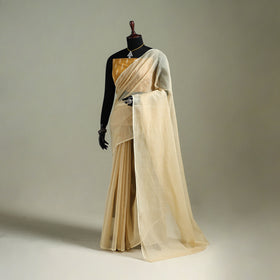 Beige - Nazaakat Kota Doria Cotton Plain Saree with Blouse & Jewellery Set 30