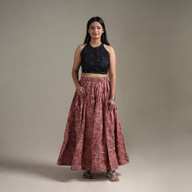 Bagru Hand Block Print 24 Kali Patchwork Natural Dyed Cotton Long Skirt 17