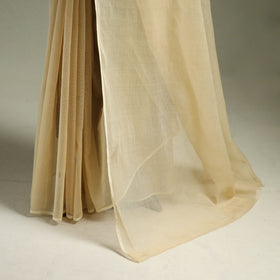 Beige - Nazaakat Kota Doria Cotton Plain Saree with Blouse & Jewellery Set 30