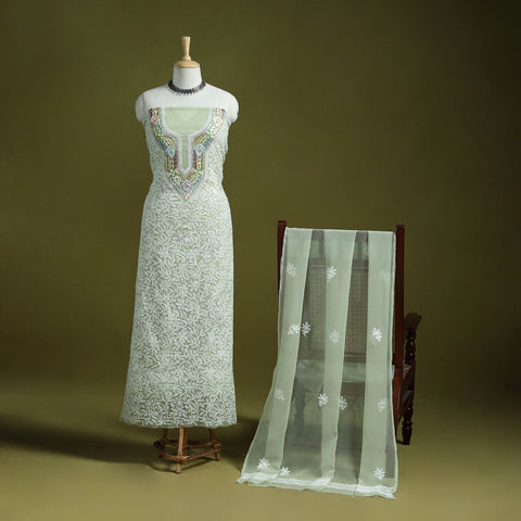 Lucknowi Hand Embroidered Chikankari Georgette 3pc Unstitched Dress Material 07