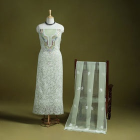 Lucknowi Hand Embroidered Chikankari Georgette 3pc Unstitched Dress Material 07