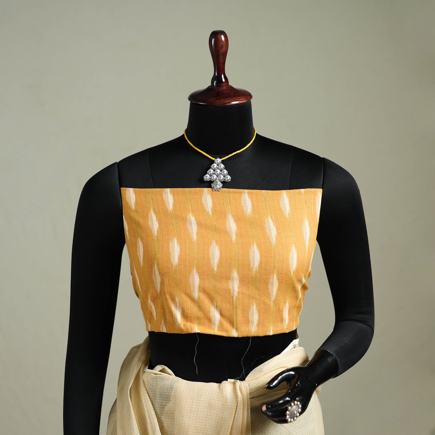 Beige - Nazaakat Kota Doria Cotton Plain Saree with Blouse & Jewellery Set 30