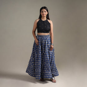 Bagru Hand Block Print 24 Kali Patchwork Natural Dyed Cotton Long Skirt 18