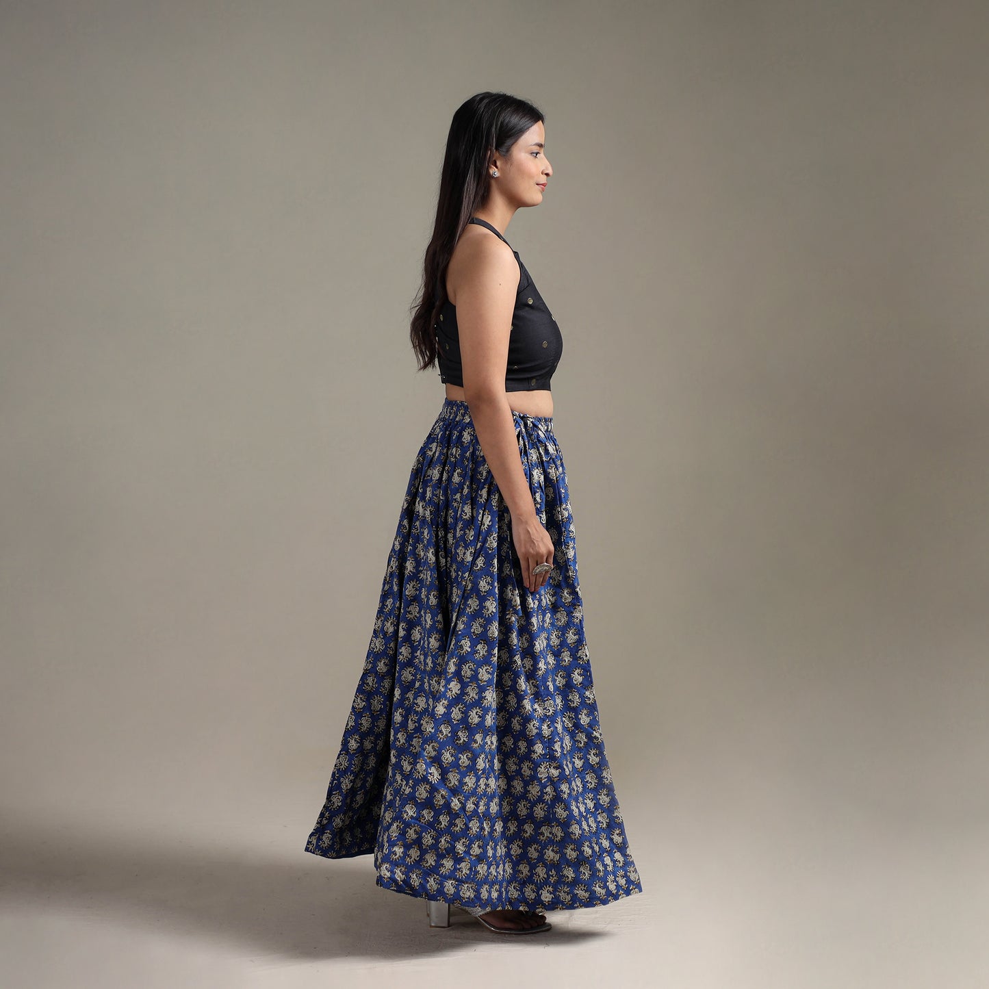 Bagru Hand Block Print 24 Kali Patchwork Natural Dyed Cotton Long Skirt 18