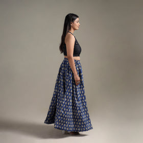 Bagru Hand Block Print 24 Kali Patchwork Natural Dyed Cotton Long Skirt 18