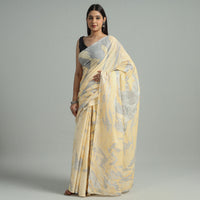 Yellow - Hand Marble Printed Mul Cotton Saree 18