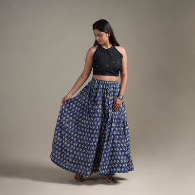 Bagru Hand Block Print 24 Kali Patchwork Natural Dyed Cotton Long Skirt 18