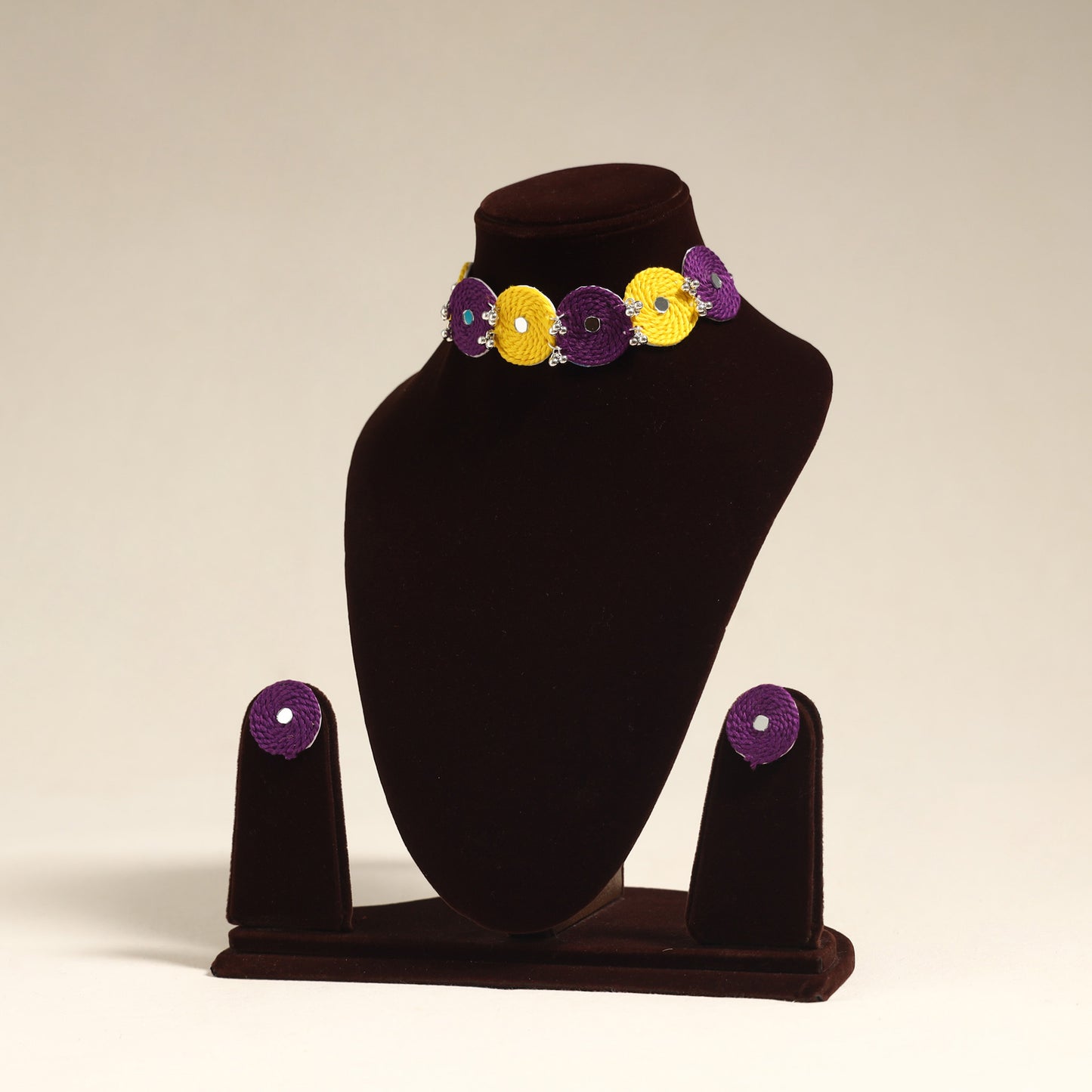 Navratri Special! Purple Thread Ghungroo & Mirror Work Necklace Set